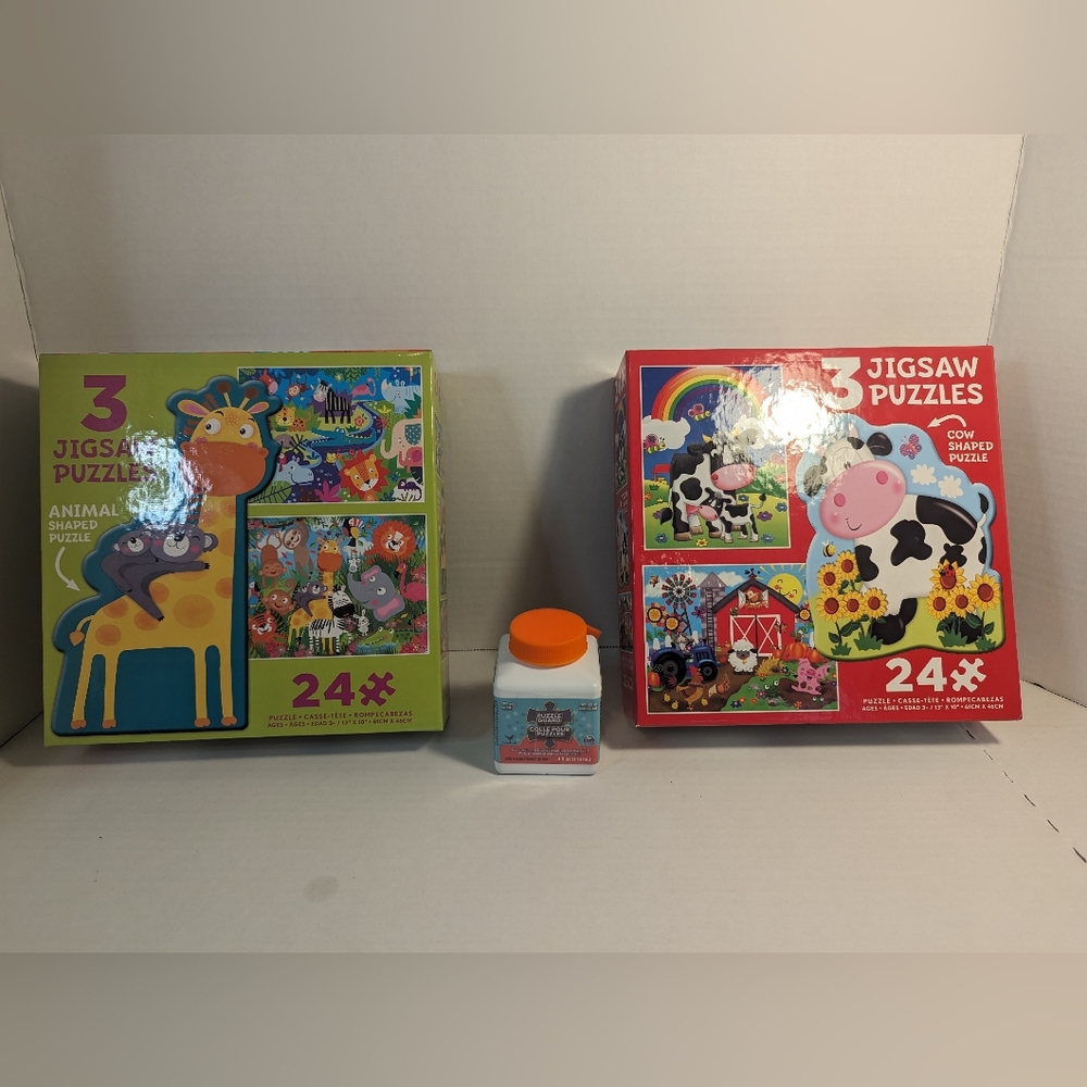 Children 6 Jigsaw Puzzle Bundle Zoo & Farm Animal 24 pieces plus Puzzle Glue New